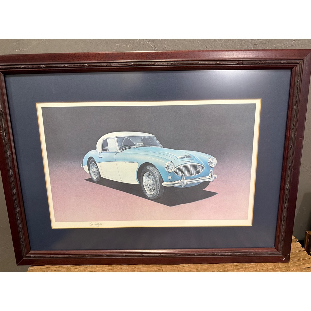 Nick Beringer Signed Austin Healey 3000 Car Art Print Framed Automotive Decor